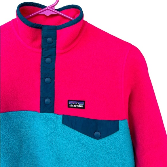 Patagonia Girls Snap Synchilla Pullover Fleece - Size Large - Pink Blue - Picture 4 of 9